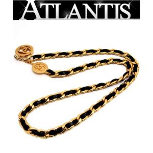 シャネル CHANEL ヴィンテージ ココマーク チェーンベルト 黒 ゴールド｜atlantis