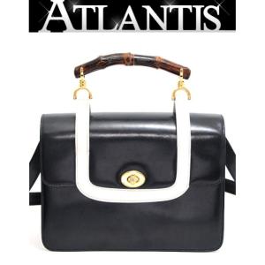 グッチ GUCCI ヴィンテージ スモールバンブー 2WAYハンドバッグ レザー ネイビー｜atlantis