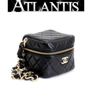 シャネル CHANEL マトラッセ 極太チェーン バニティバッグ ポーチ 黒 ラムスキン｜atlantis