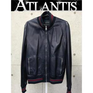 GUCCI 銀座店 未使用 グッチ レザー ジップ ジャケット アウター メンズ  濃紺 size:54｜atlantis