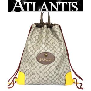 銀座店 グッチ GGスプリーム ドローストリング バックパック  GG柄 ブラウン系｜atlantis