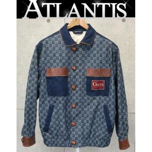 銀座店 グッチ 美品 GG柄 レザー切り替え デニムジャケット 644963 メンズ size:44 ブルー系｜atlantis