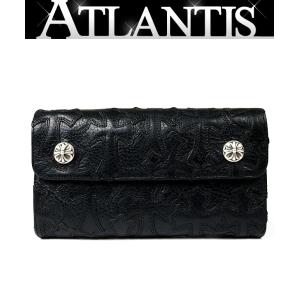 CHROME HEARTS 銀座店 クロムハーツ 美品 クロスボタン ウェーブウォレット セメタリークロスパッチ 三つ折り 長財布 レザー SV925 黒/黒 103110