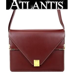 【広尾店】 カルティエ Cartier マストライン Wフラップ ショルダーバッグ レザー ボルドー G金具 【13861】｜atlantis