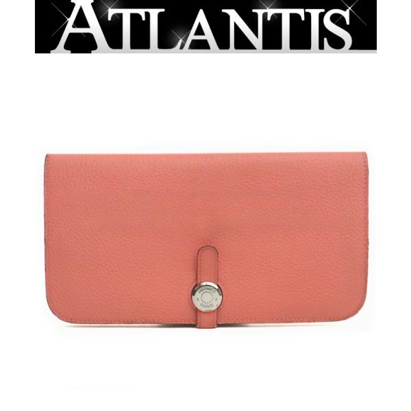 【広尾店】 エルメス HERMES ドゴンロング 二つ折り財布 トリヨンクレマンス フラミンゴ SV...