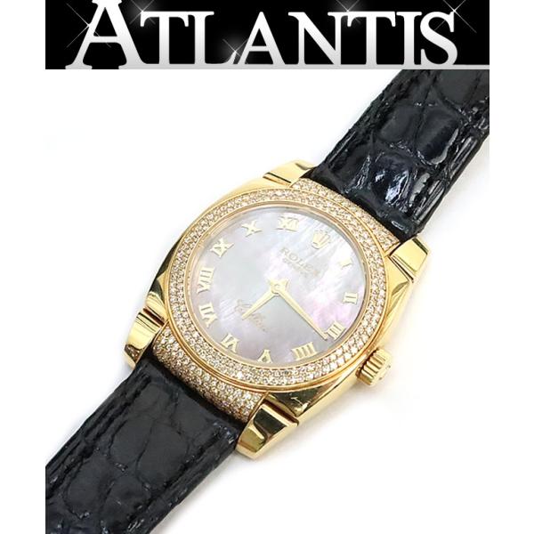 【広尾店】ロレックス ROLEX チェリーニ 6311 ダイヤベゼル レディース腕時計 ブラックシェ...