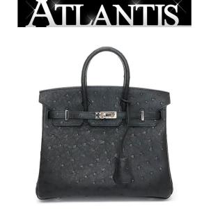 【広尾店】極美品 エルメス HERMES バーキン25 ハンドバッグ オーストリッチ 黒 □K刻印(2007年) SV金具 【19473】