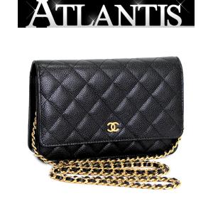 極美品 シャネル CHANEL マトラッセ チェーンウォレット キャビアスキン 黒 G金具 【64703】｜atlantis