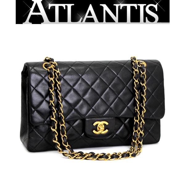 シャネル CHANEL マトラッセ25 Wフラップ チェーンショルダーバッグ ラム 黒 G金具 【6...