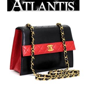 シャネル CHANEL ヴィンテージ マトラッセ 台形チェーンショルダーバッグ 90年 ラム 黒×赤 G金具 【64981】｜atlantis