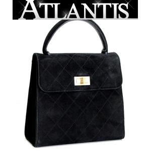 シャネル CHANEL ヴィンテージ マトラッセ ハンドバッグ スエード 黒 G金具 5番台 【65180】｜atlantis