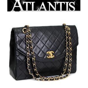 シャネル CHANEL ヴィンテージ マトラッセ シングルフラップ チェーンショルダーバッグ ラム 黒 G金具 【65267】｜atlantis