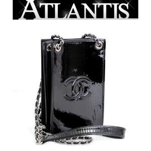 シャネル CHANEL ココマーク スマホショルダーポーチ パテント 黒 20番台 【65304】｜atlantis