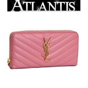 サンローランパリ SAINT LAURENT PARIS ロゴ ラウンドファスナー 長財布 レザー ピンク 【65397】｜atlantis