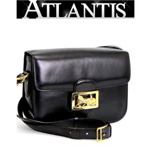 セリーヌ CELINE ヴィンテージ 馬車金具 ショルダーバッグ カーフレザー 黒 【65474】｜atlantis