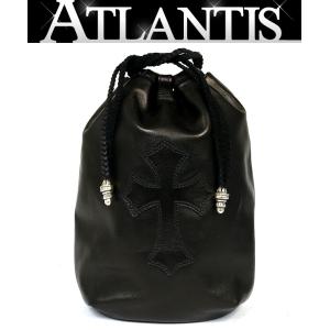 CHROME HEARTS 銀座店 クロムハーツ 新品 インボイス付き ドローストリングス クロスパッチ 巾着 レザー SV925 黒 95114｜atlantis