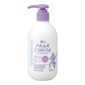 【送料無料・まとめ買い×3個セット】熊野油脂 麗白 ハトムギ トーンアップ UVミルキージェル SPF31 PA+++ ポンプタイプ 250ml｜atlife-shop