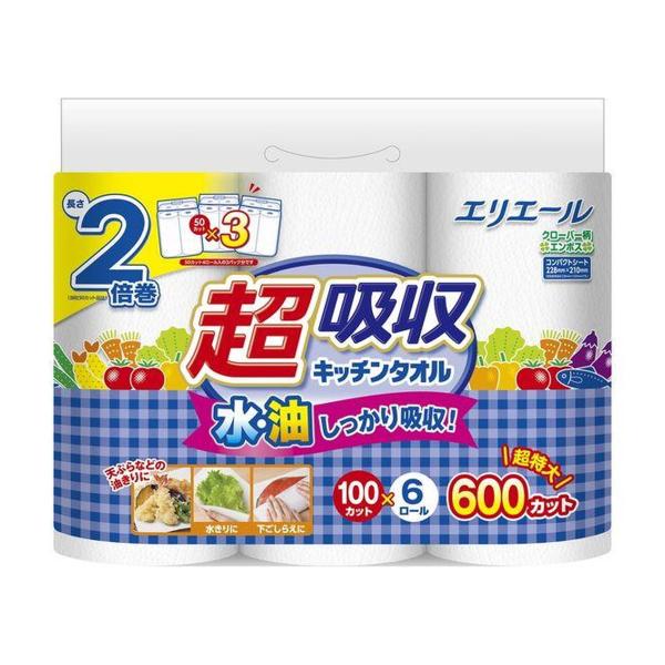 【送料無料・まとめ買い×8個セット】大王製紙 エリエール 超吸収 キッチンタオル 100カット×6ロ...