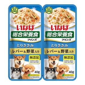 【メール便送料無料】いなばペットフード ツインズ とりささみ レバー&野菜入り 40g×2袋入 ドッグフード ウェット 1個｜atlife