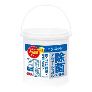 大王製紙　エリエール 除菌できるアルコールタオル 大容量 本体 400枚入×６点セット（計2400枚）まとめ買い価格！　バケツサイズ超特大