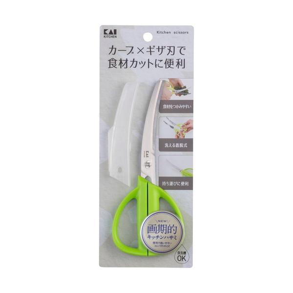 (送料無料・まとめ買い×80個セット)貝印 KK カーブキッチンバサミ キャップ付き グリーン