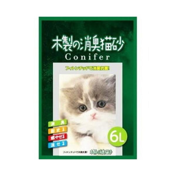 【送料無料・まとめ買い×10個セット】コーチョー 木製の消臭 猫砂 コニファー 6L