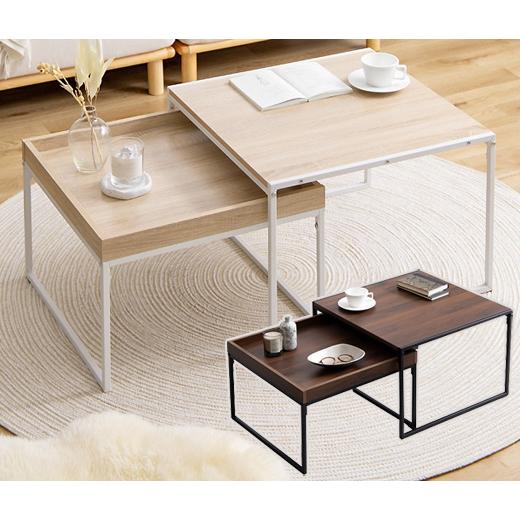 正方形 テーブル 2台 セット ローデスク パソコンラック 収納 机 作業台 大理石 マーブル ブラ...