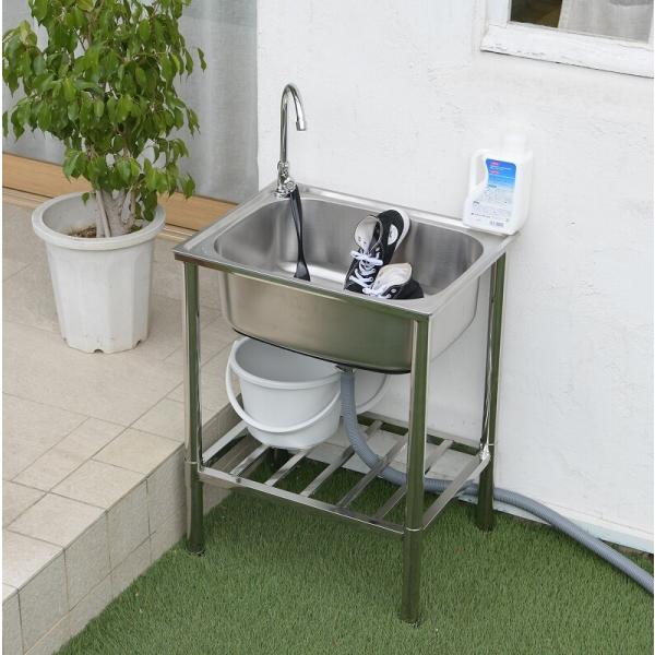 深型ステンレス製流し台(TAN-3026)(ガーデンシンク　蛇口付き　作業　汚れもの洗い　エクステリ...