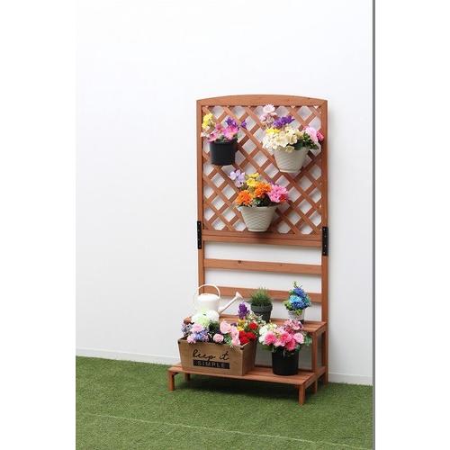 木製ラティスフェンス付きフラワースタンド　2段　TAN-993-2