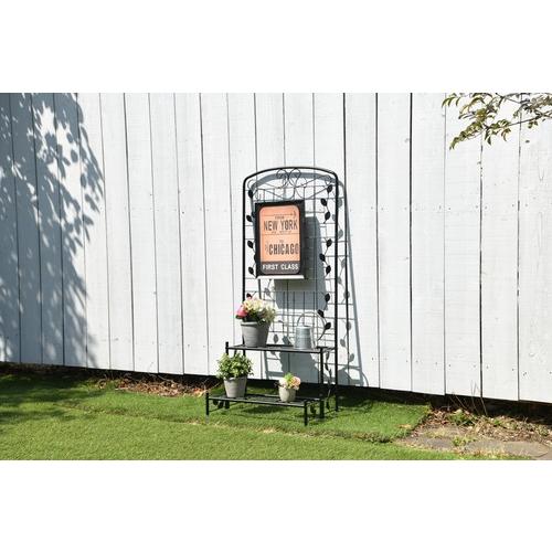 スリム型フェンス付きフラワースタンド　2段　TAN-982BK　ブラック