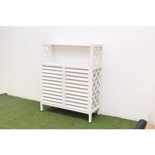 棚付き木製室外機カバー（室外機カバー 室外機ガード 天然木 エアコンカバー 木製カバー お洒落室外機...