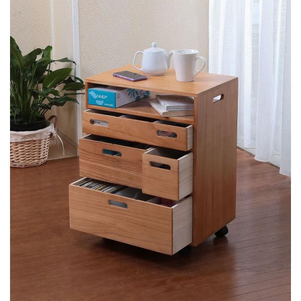 両面引き出し式　収納上手なテーブル下ワゴン TAN-151（収納家具、サイドチェスト、キャビネット、...