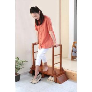 木製手すり付き玄関台　踏み台　幅80cm両手すりタイプ（TAN-889-R80）（手すり ステップ ...