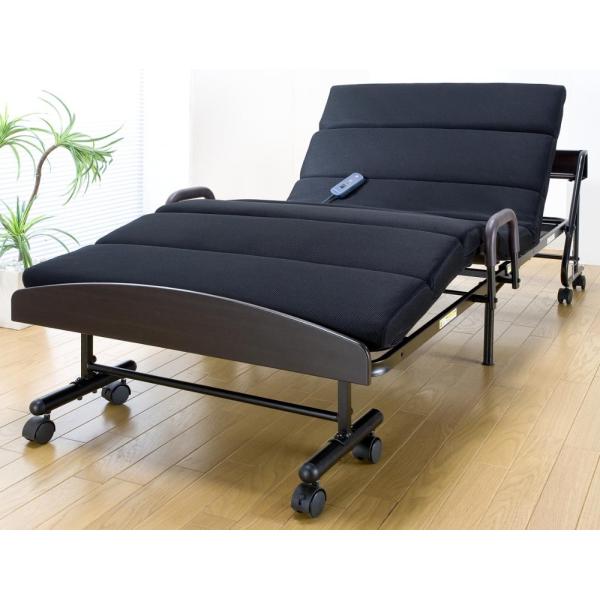 宮付モコモコ電動折りたたみベッド LT-650W ブラック(介護ベッド 電動リクライニングベッド 電...