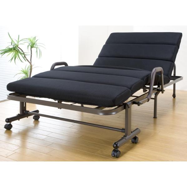 モコモコリクライニング折りたたみベッド TS-510 ブラック(リクライニング14段 シングルベッド...