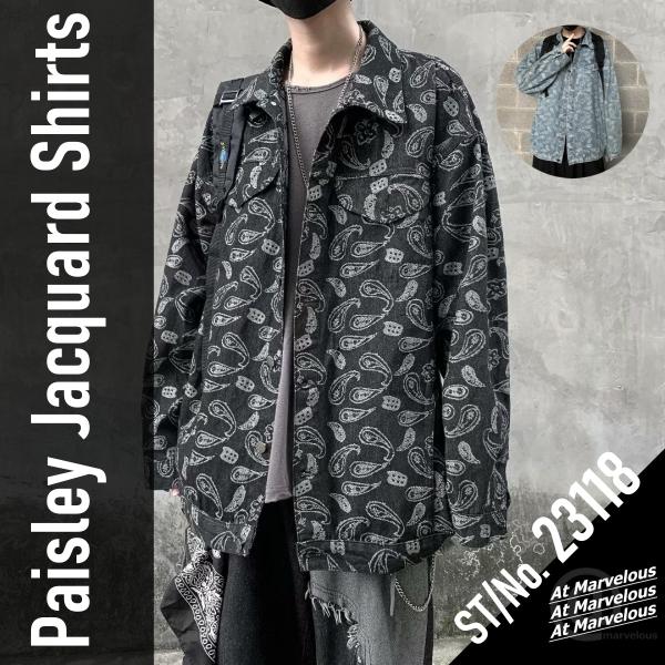 ペイズリーデニムGジャン メンズ デニムシャツ ジャガード織り ジージャン ストリートファッション