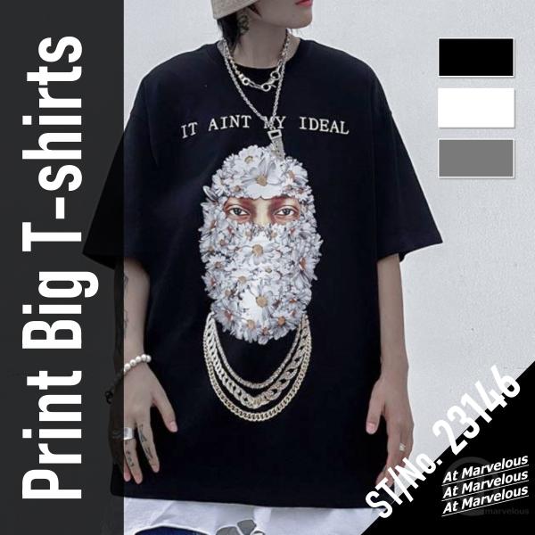 フラワープリント ビッグTシャツ メンズ ストリートファッション トップス カットソー