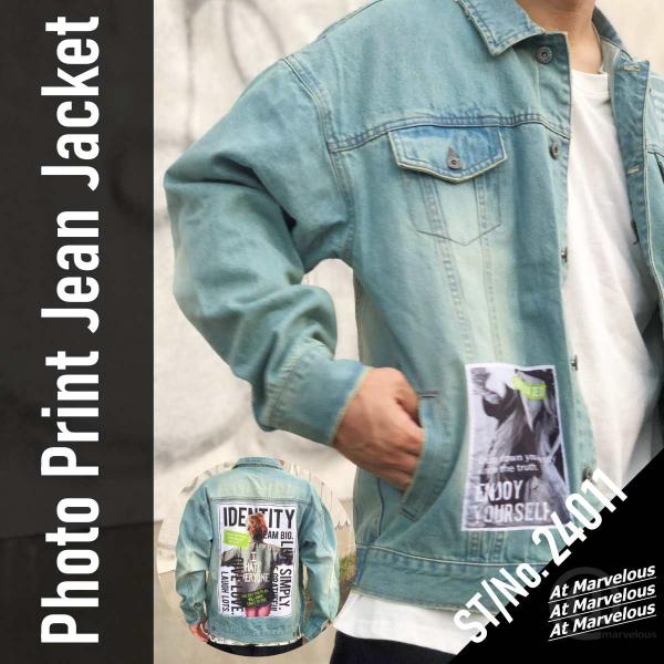 バック転写プリント Gジャン メンズ ユニセックス レディース デニム アウター ジャケット 春 秋...