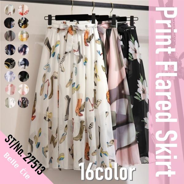 シフォンスカート ロング 花柄 フレア 春服 レディース ふわふわ Aライン ふんわり かわいい お...