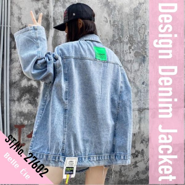 デニム ジャケット ゆったり カジュアル Gジャン レディース 韓国 ワッペン おしゃれ ドロップシ...