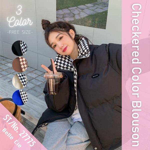 ジャケット アウター ブルゾン 中綿ジャケット コート レディース カジュアル チェック チェッカー...