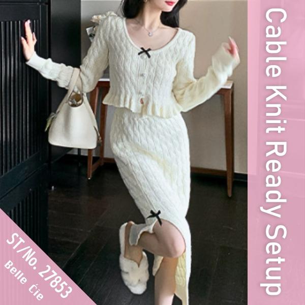 ニット 長袖 セットアップ セパレート リボン レディース 韓国ファッション ガーリー フェミニン ...