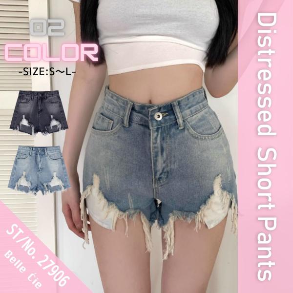 デニム ショートパンツ ジーパン ショーパン ダメージ クラッシュ レディース 韓国ファッション ギ...