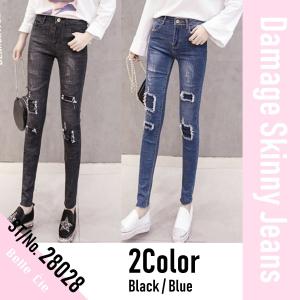 レディース ストレッチ ジーンズ ダメージ デニム スキニーパンツ ブラック ブルー 黒 Belle M Rvelous 通販 Yahoo ショッピング