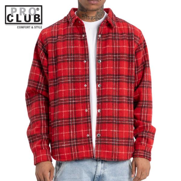PRO CLUB WORK SHIRT FLANNEL ジャケット ワークシャツ フランネル レッド...