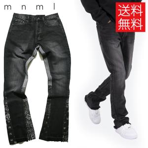 ミニマル mnml B167 PAISLEY デニム パンツ フレアカット ブーツカット ブラック ペイズリー 黒 FLARE DENIM Black｜atomicdope