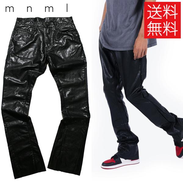 ミニマル mnml B169 LEATHER デニム パンツ フレアカット ブーツカット レザー ブ...