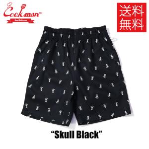 COOKMAN クックマン Short Chef Pants ショート シェフパンツ Skull Black スカル ブラック 黒 イージーパンツ メンズ レディース 男女兼用 カジュアル｜atomicdope