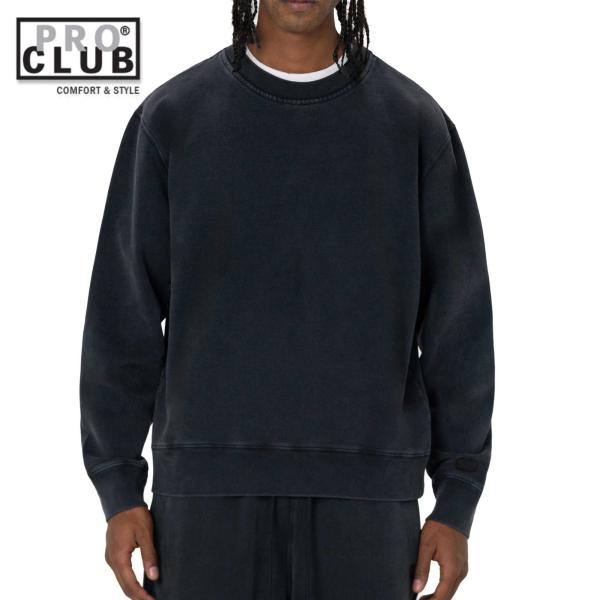 PRO CLUB VINTAGE WASH クルーネックスウェット ヴィンテージ ウォッシュ ブラッ...