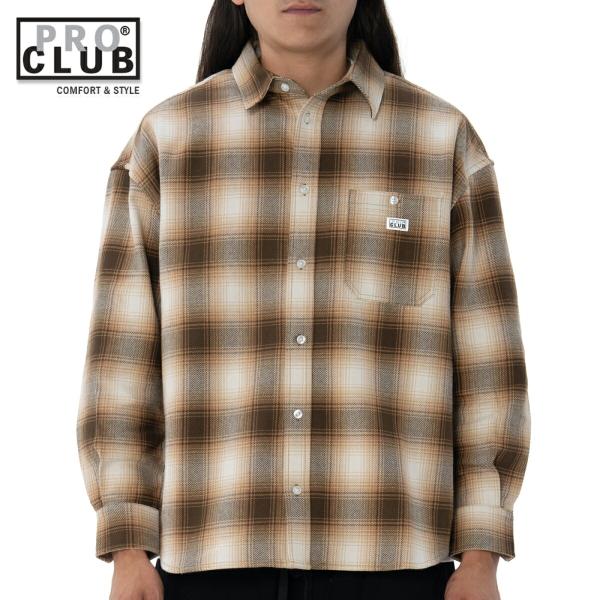 PRO CLUB HEAVYWIDE OMBRE フランネルシャツ ブラウン FLANNEL SHI...